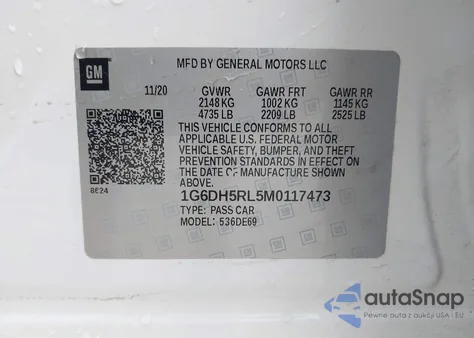 2021 Cadillac Ct4 V-Series из США, поврежденный, VIN 1G6DH5RL5M0117473